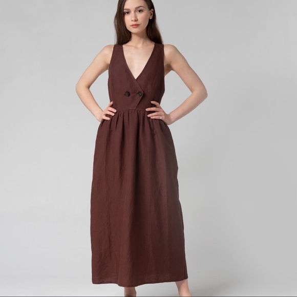 Linen brown sleeveless dress xs/s size - Picture 4 of 10